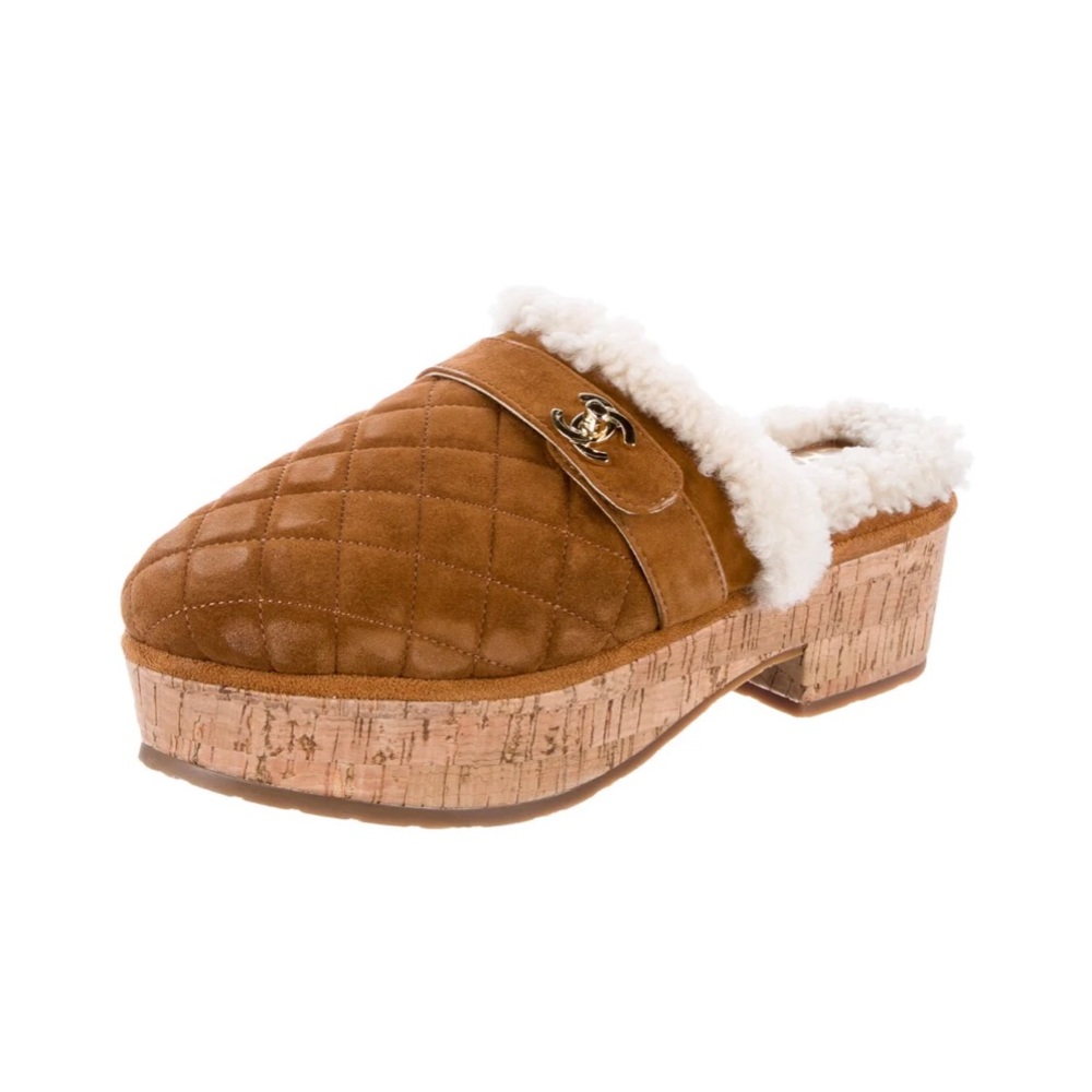 Chanel Clogs Light Brown Suede Size 37